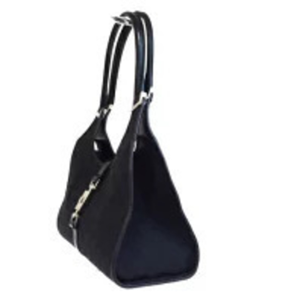 Gucci GG Black Leather Canvas Bag Shoulder Jackie Black